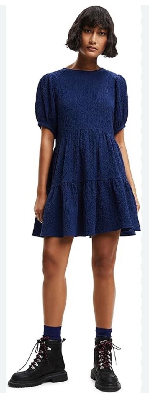 Desigual dress gauze textured navy dress small